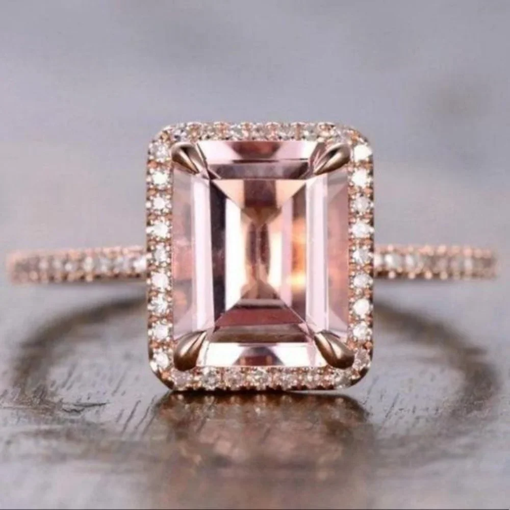 NEW 18K ROSE GOLD MORGANITE HALO DIAMOND RING, CUTE RING, SHINY RING. - Picture 1 of 4